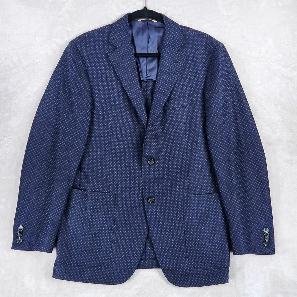 Canali Kei Blazer Mens 50 Blue Geometric Wool Cashmere Made In Italy Sport Coat